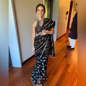 Black Embroidered Velvet Saree